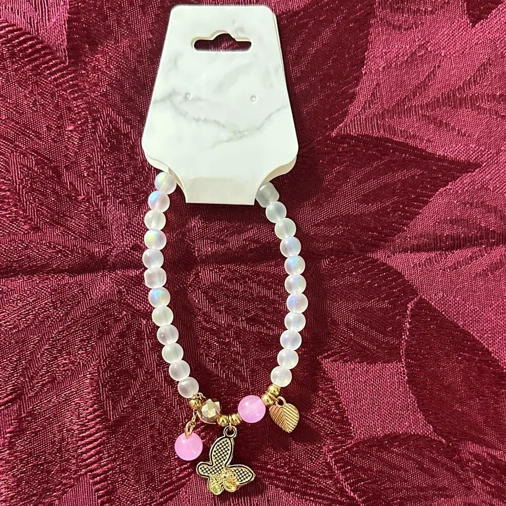 Gold and Pink Butterfly Charm Bracelet - Picture 3 of 4